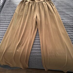 Wide Leg Elastic Waist Women’s Pants - Tan